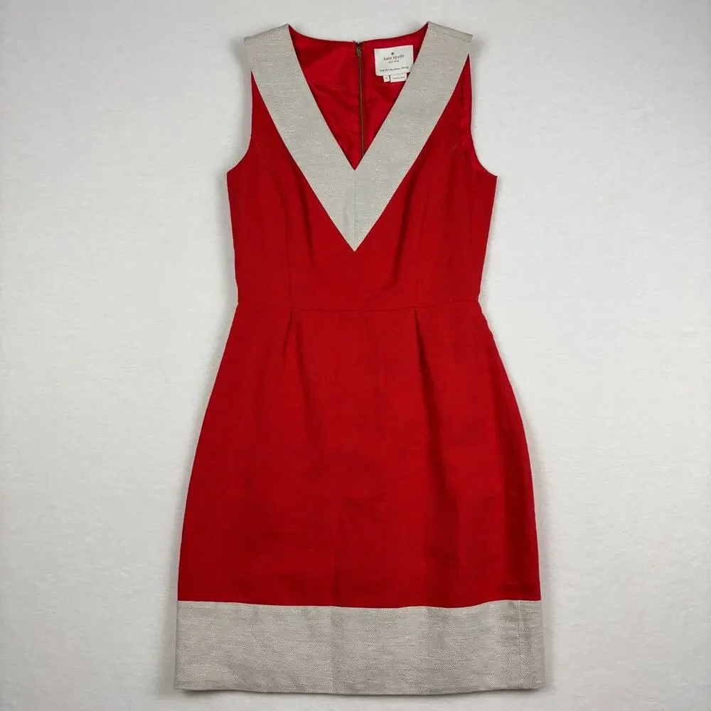 Kate Spade Red & Oat Linen Sleeveless V-Neck James Dress Size 0
